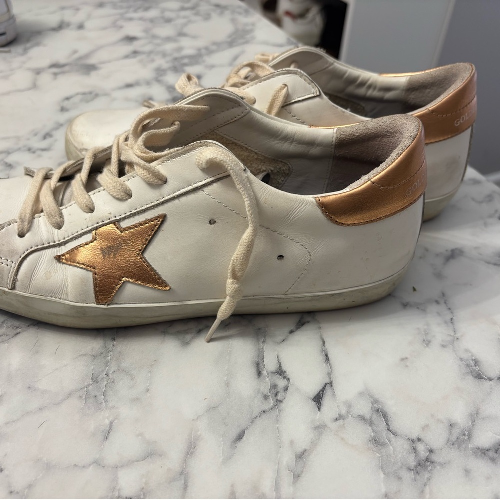 Golden Goose Cream and Gold Star Sneakers